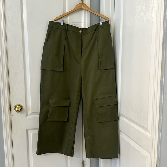 Plus Size Olive Green Cargo Pants – Size 22 | Wide Leg Utility Style - Picture 1 of 7